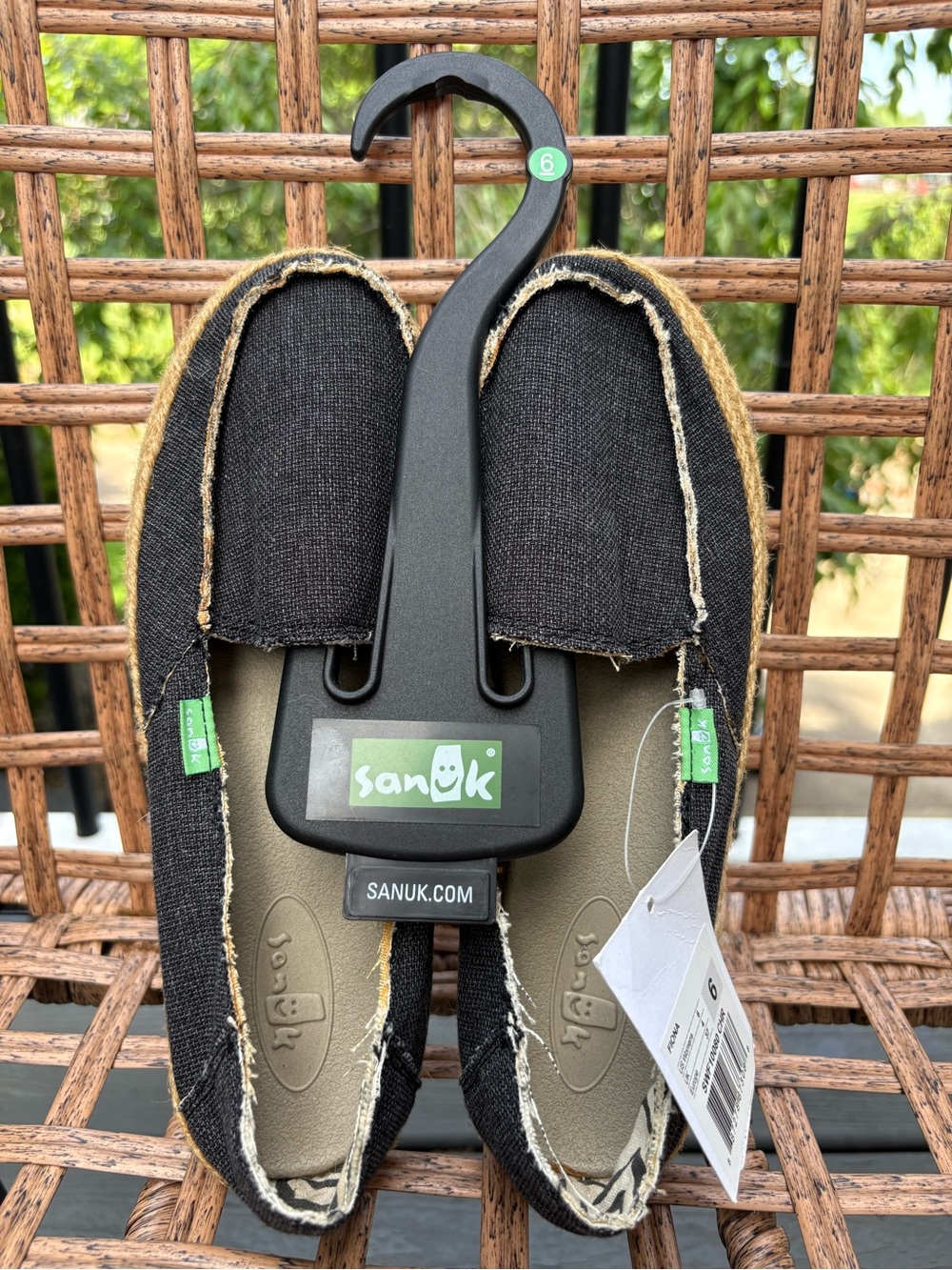 Sanuk Black Canvas Slip-On Flats